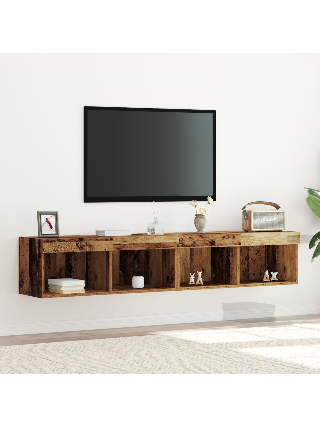 Tv nástěnné skříně s led osvětlením 2 ks staré dřevo 80x30x30 cm