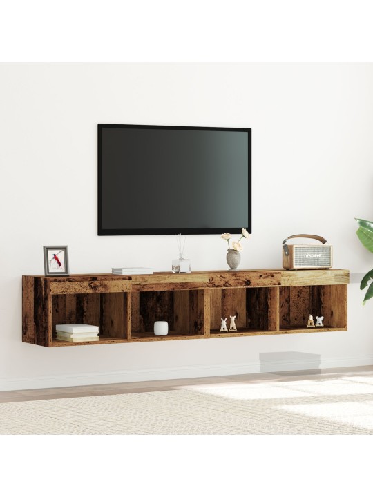 Tv nástěnné skříně s led osvětlením 2 ks staré dřevo 80x30x30 cm