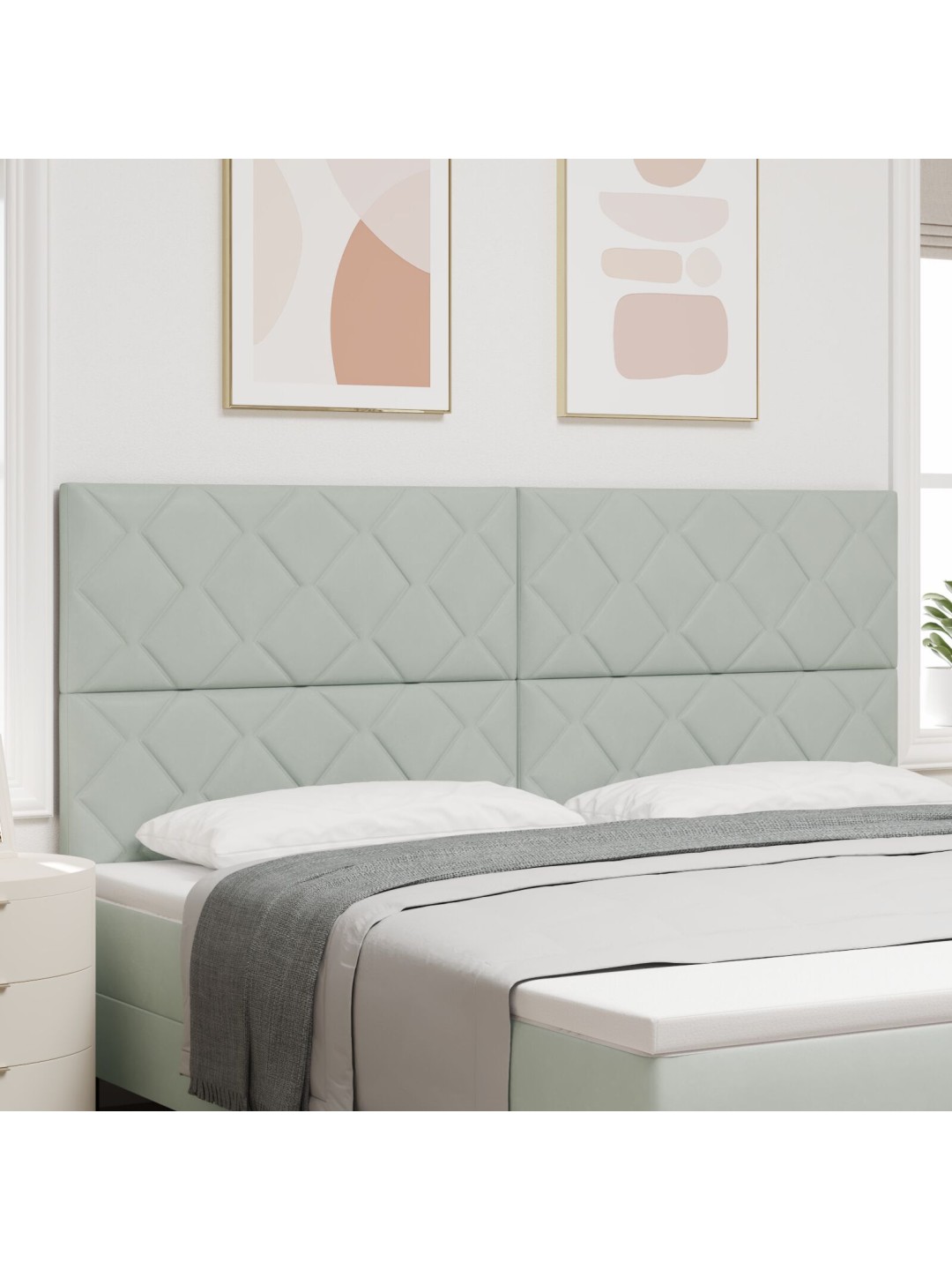 Čelo postele s diamantovým blokovým designem světle šedé 200 cm samet