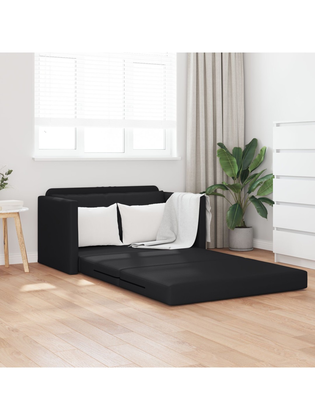 Podlahová pohovka postel 2 v 1 černá 124x71x78 cm umělá kůže
