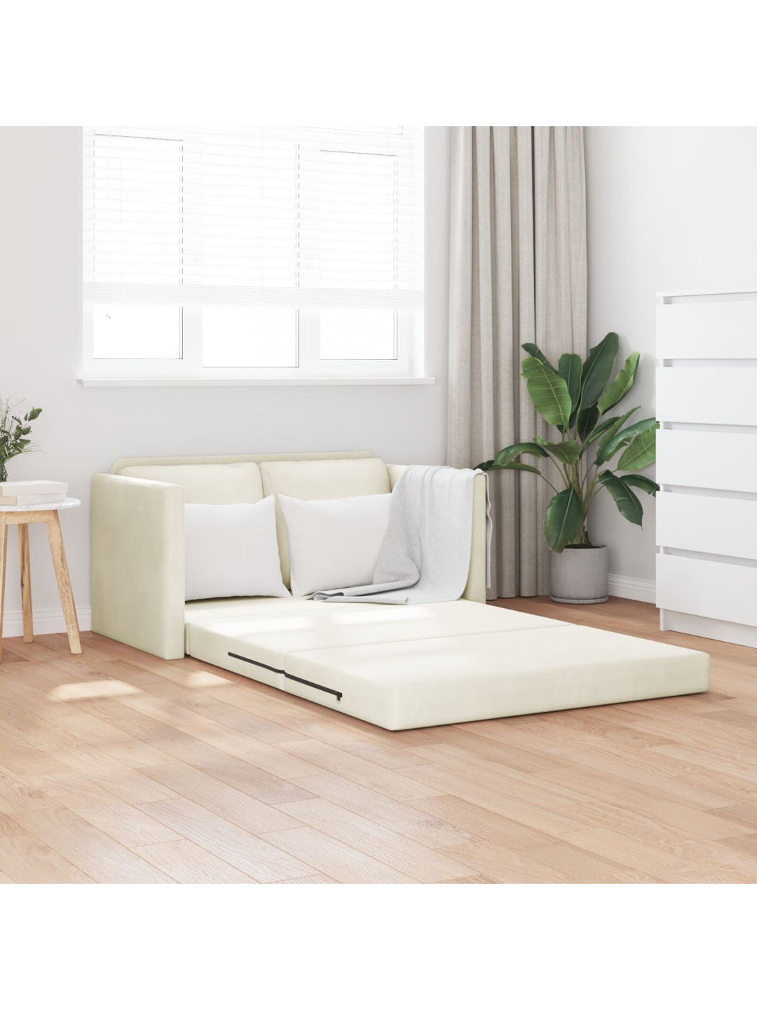 Loveseat pro 2 osoby krémový látka, dřevo pro 2 osoby mnoho míst
