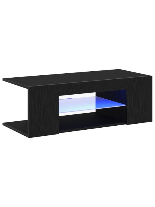 Tv skříňka s led světlem, černý dub, 90x39x30 cm, kompozitní dřevo