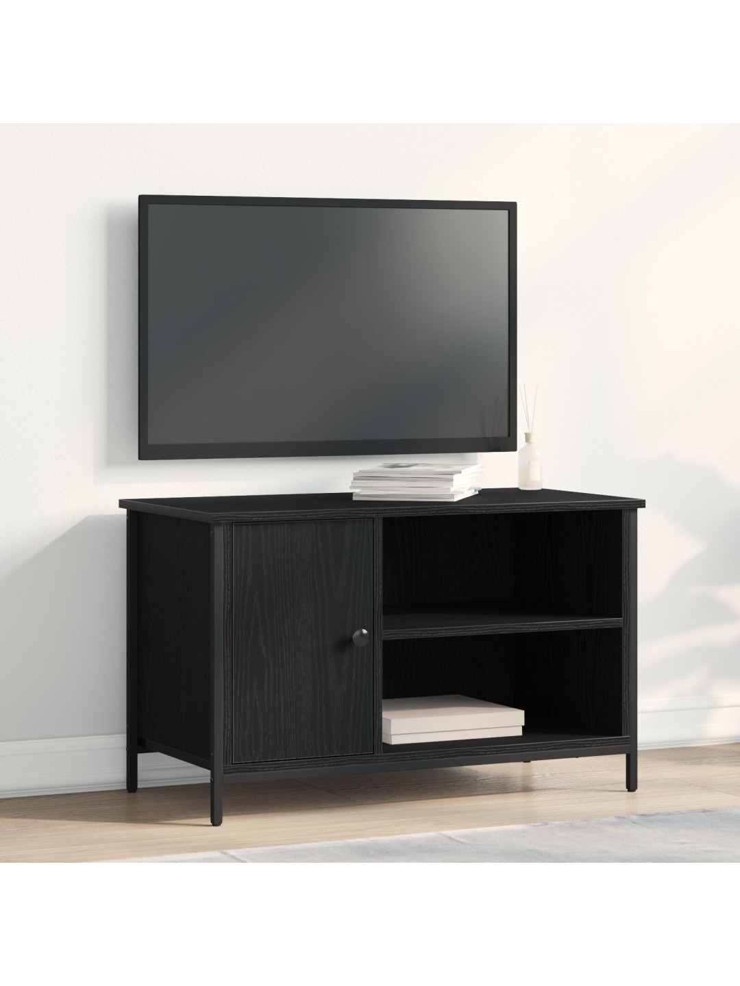 Tv stolek černý dub 80x40x50 cm z inženýrské dřeva a oceli