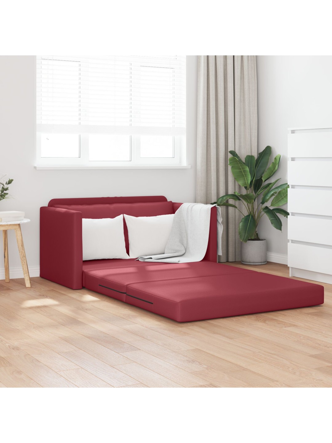 Podlahová rozkládací pohovka 2 v 1 vínově červená 124x71x78 cm umělá kůže