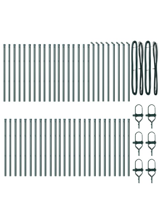 Sloupky plotu 52 ks zelená ø32 mm 120 cm pozinkovaná ocel