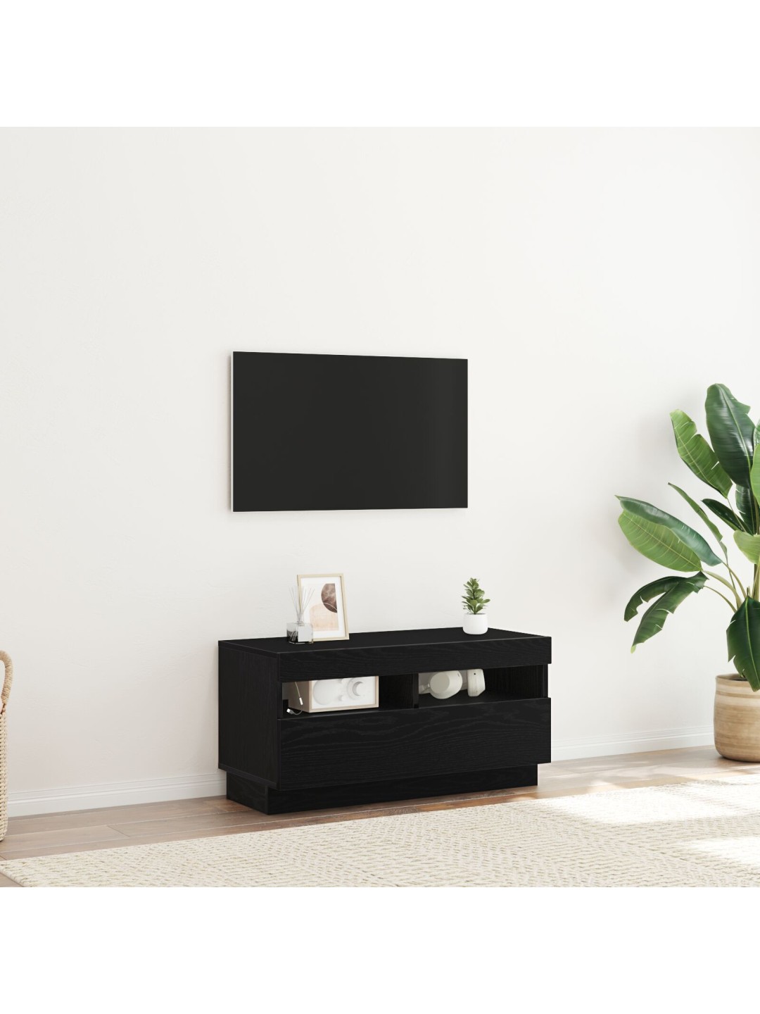 Tv skříň s led osvětlením, černý dub, 80x35x40 cm, kompozitní dřevo