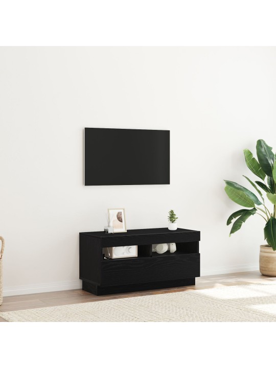 Tv skříň s led osvětlením, černý dub, 80x35x40 cm, kompozitní dřevo