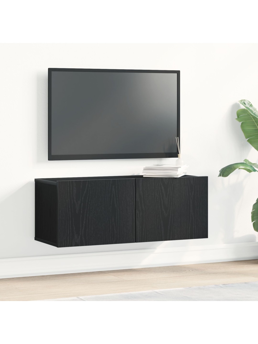 Nástěnné tv skříně (sada 2) - černý dub, 80x30x30 cm, vyrobené z kompozitního dřeva