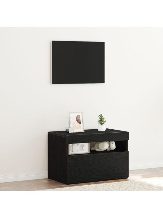 Tv skříň s led světly, černý dub, 60 x 35 x 40 cm, z inženýrského dřeva