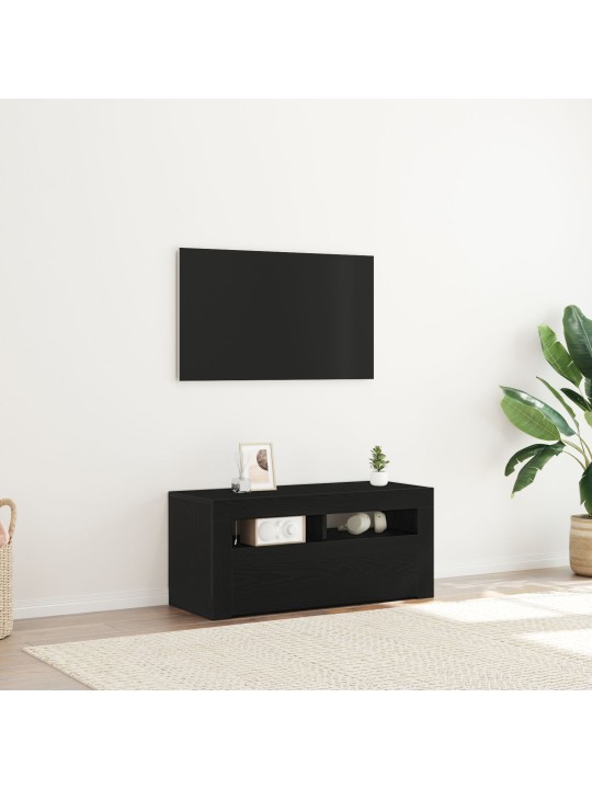 Tv skříň s led černý dub 90x35x40 cm zpracované dřevo