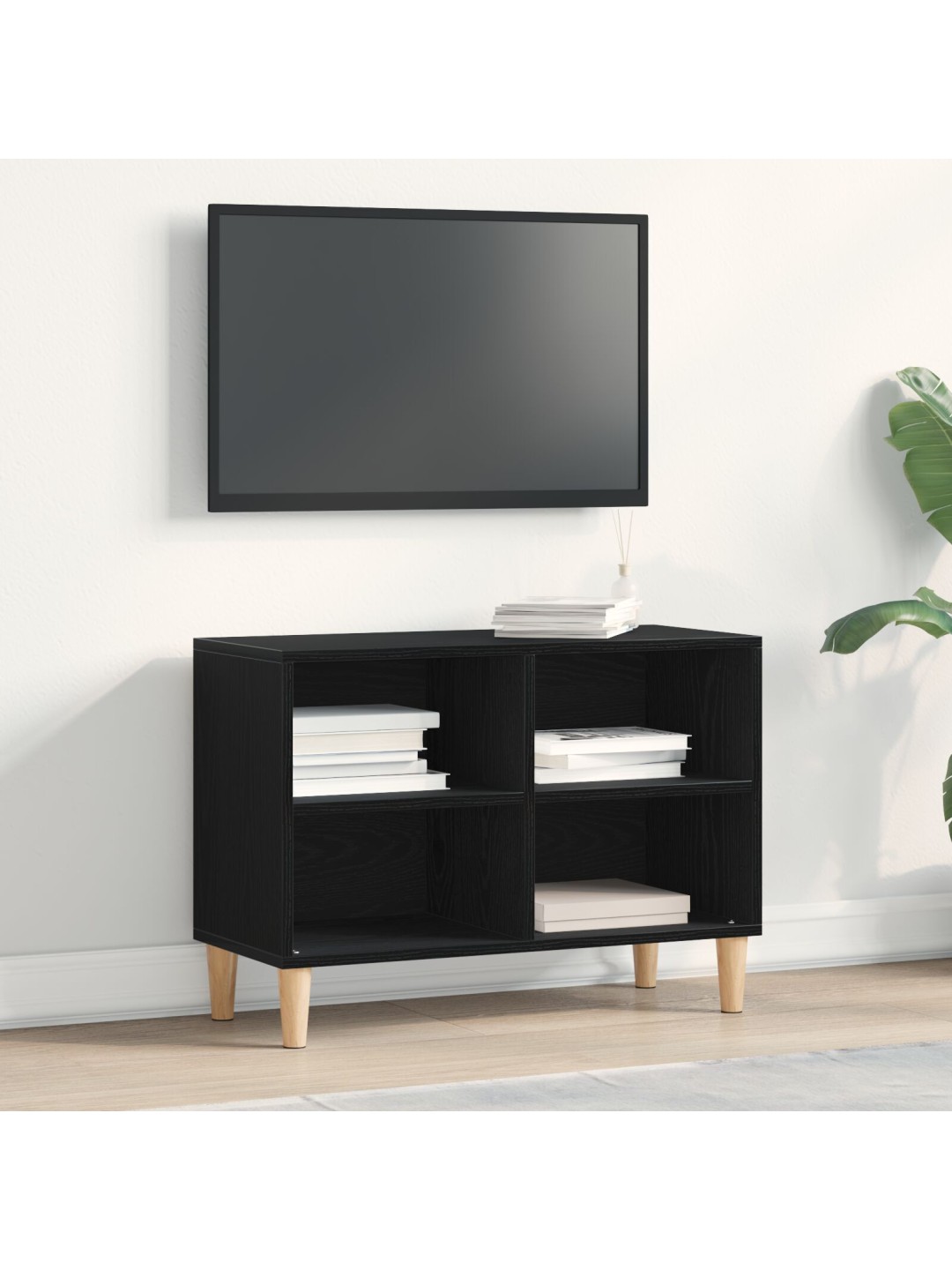 Černý dubový tv kabinet - 69.5x30x50 cm, vyrobeno z kompozitního dřeva