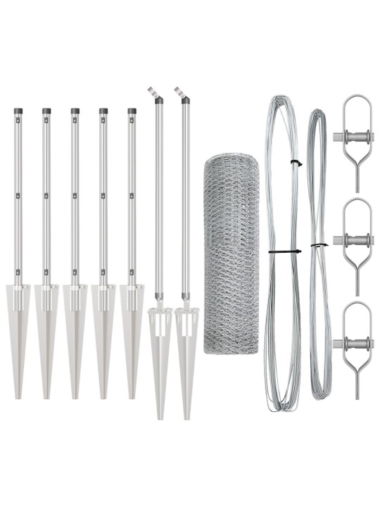 Hexagonální plot 0.5x10 m galvanizovaná ocel, plotové sloupky s hroty 7 ks ø32 mm 80 cm galvanizovaná ocel