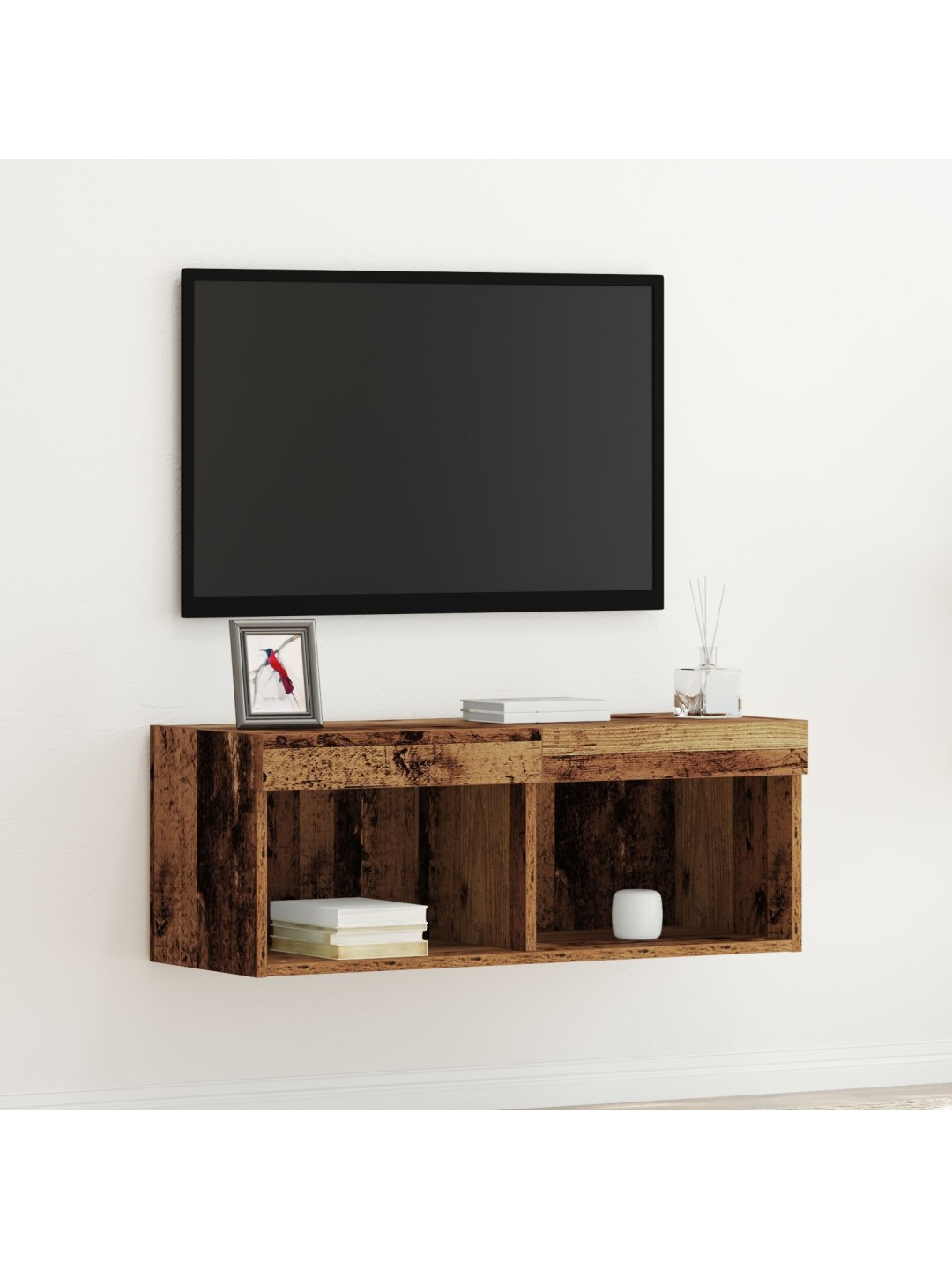 Tv nástěnný kabinet s led osvětlením staré dřevo 80x30x30 cm