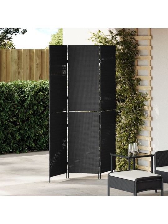 Paraván 3 panely skládací černý 146x180 cm z poly ratan