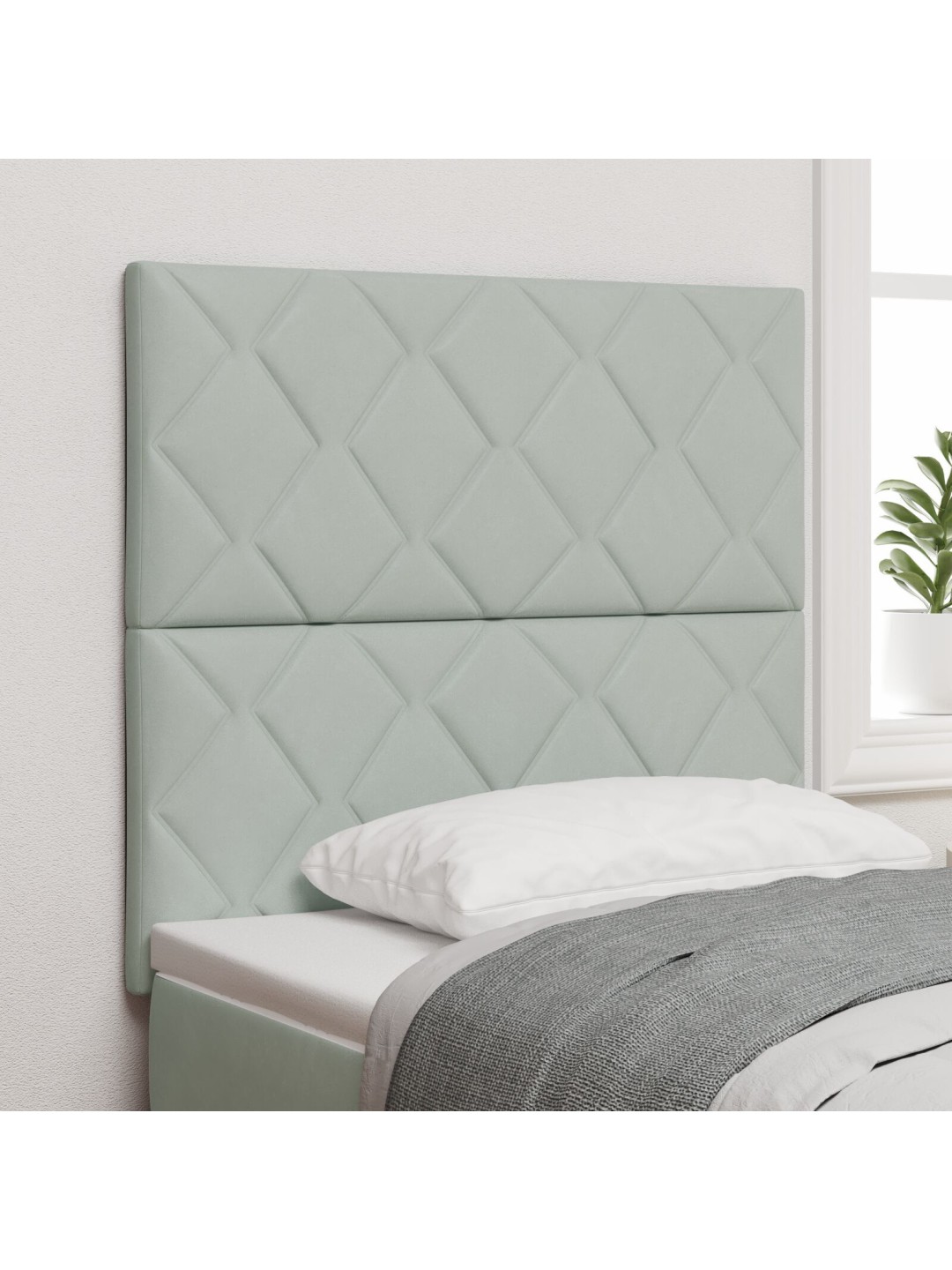 Čelo postele s diamantovým blokem design světle šedé 100 cm samet, čelo postele s diamantovým blokem design světle šedé 200 cm samet