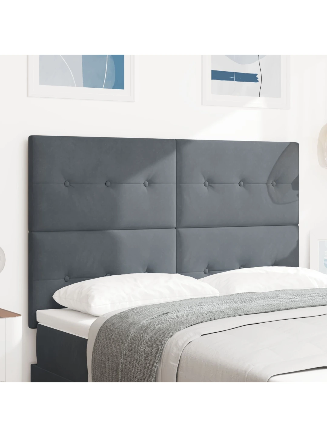 Čelo postele s knoflíky, tmavě šedé, 160 cm, samet