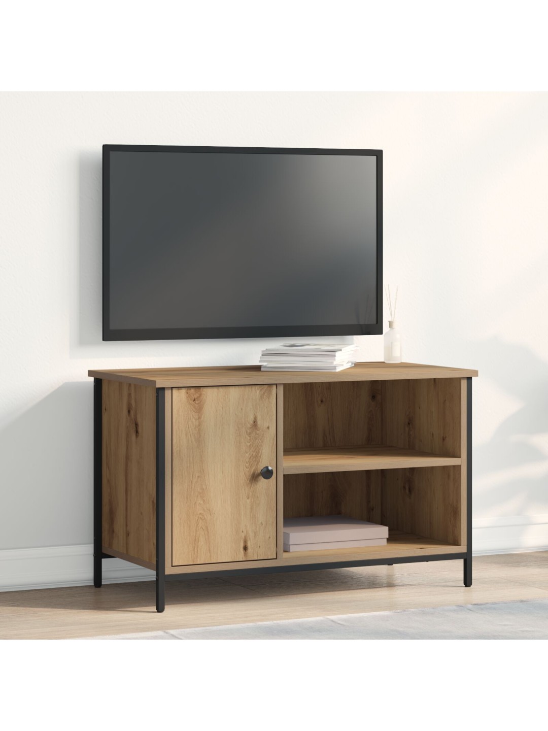 Tv stolek artisan oak 80x40x50 cm z dřevěné a ocelové konstrukce