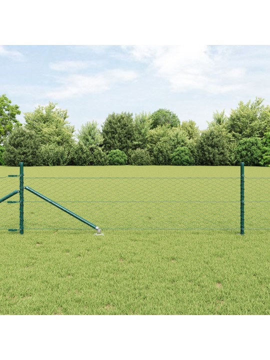 Hexagonální plot zelený 0,5x50 m ocel, sloupky do plotu s hrotem 13 ks ø32 mm 80 cm pozinkovaná ocel