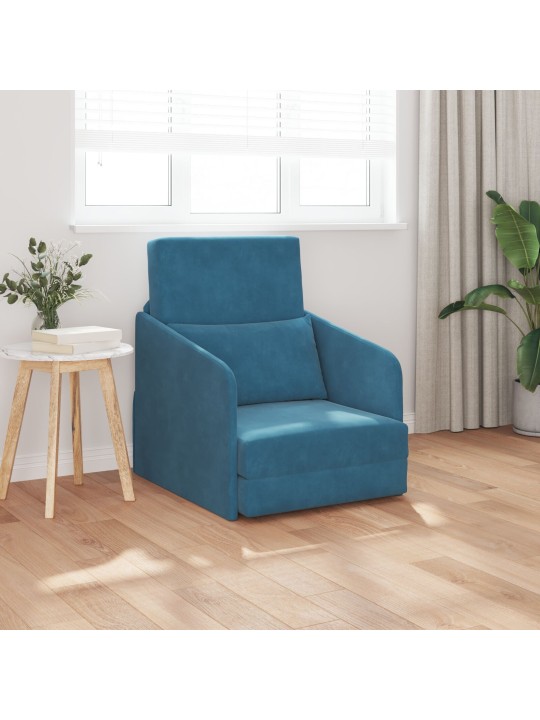 Pohovka na podlaze 2 v 1 modrá 65x80x83 cm sametová