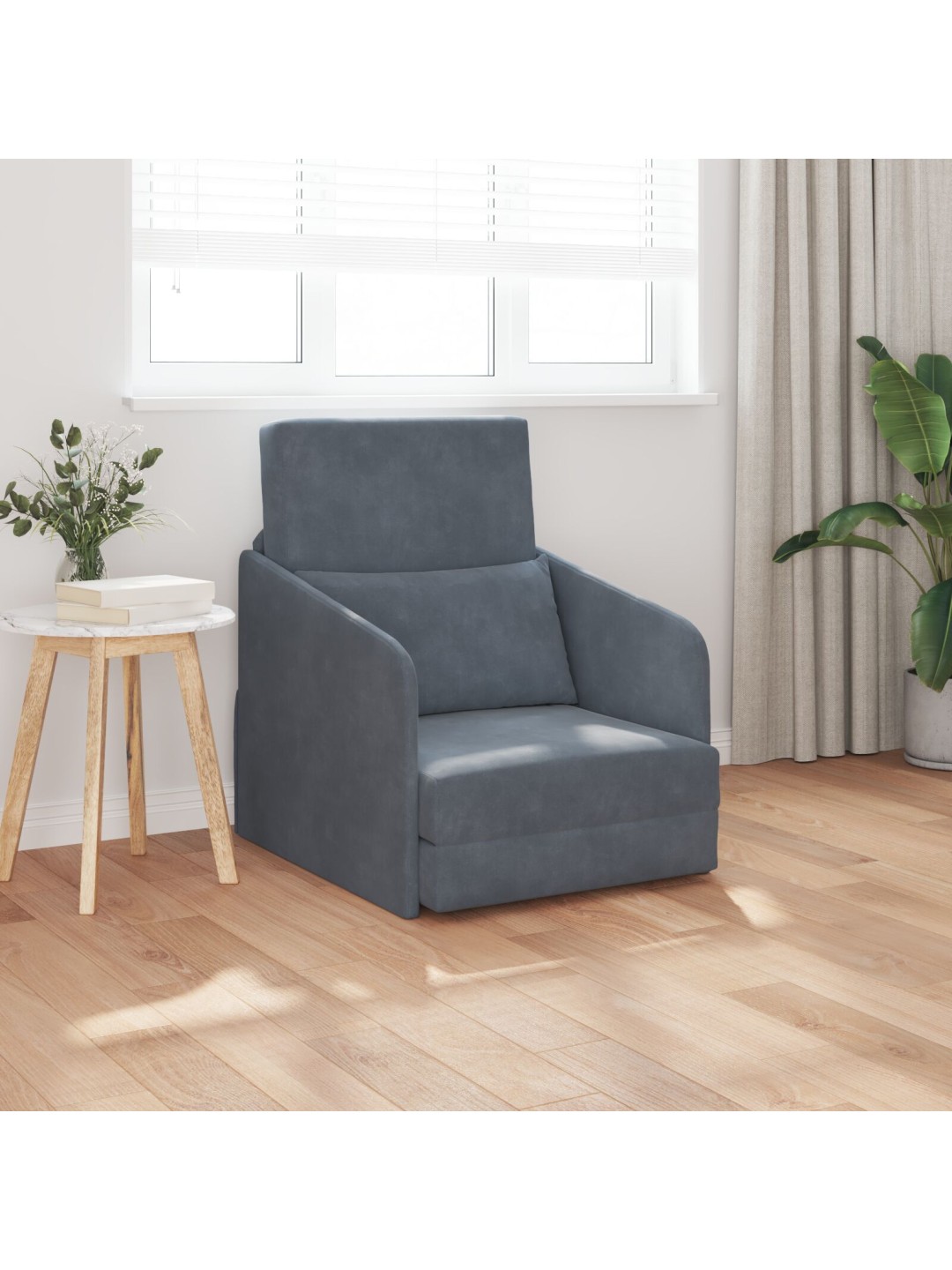 Floor sofa bed 2 v 1 tmavě šedá 65x80x83 cm velour
