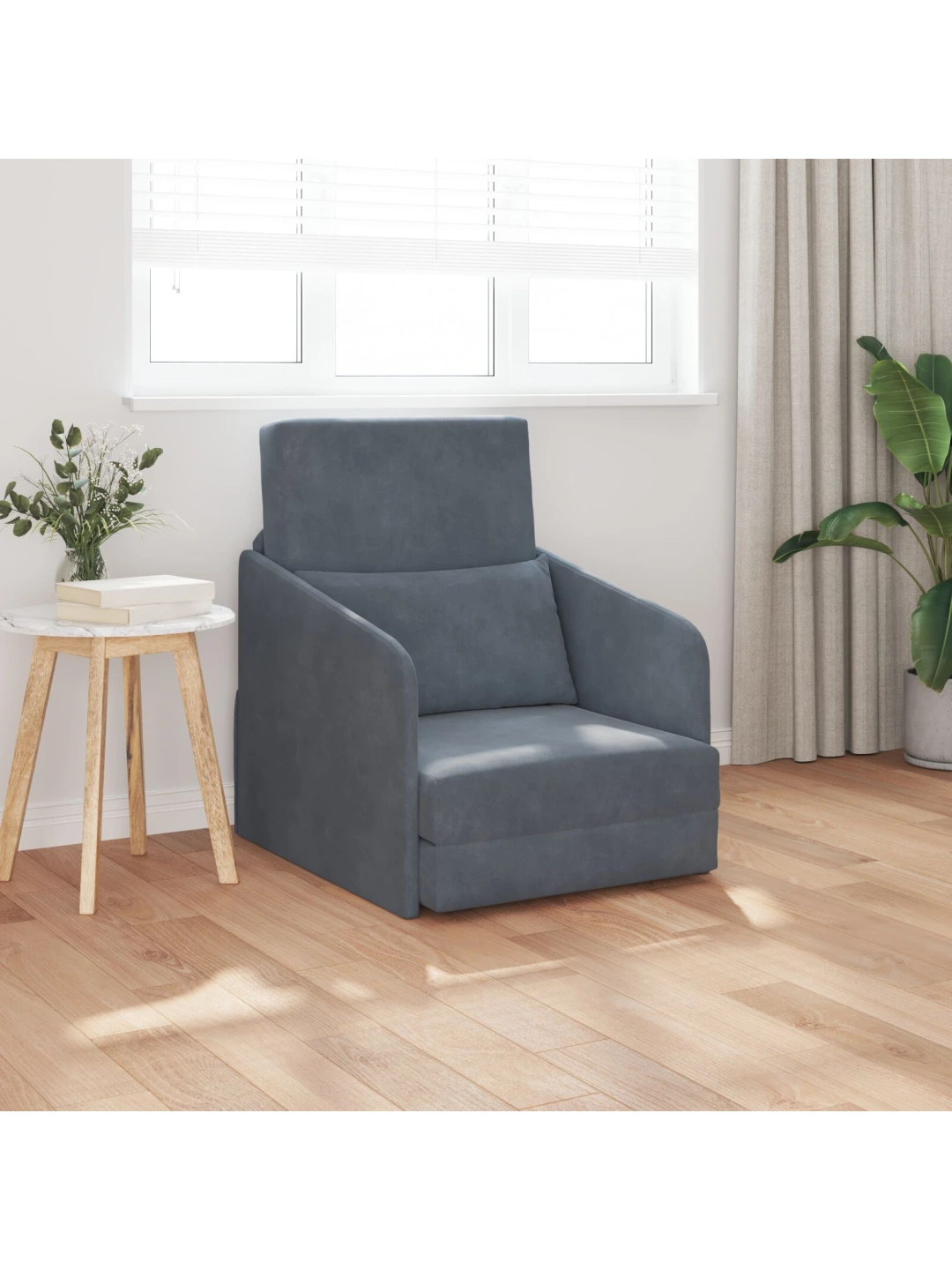 Floor sofa bed 2 v 1 tmavě šedá 65x80x83 cm velour