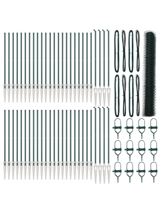 Hexagonální oplocení zelené 1,4x100 m ocel, oplocovací sloupky s hrotem 13 ks ø32 mm 160 cm pozinkovaná ocel
