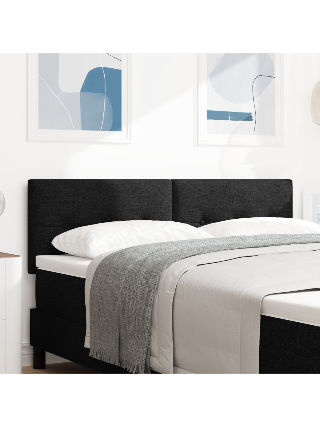 Čelo postele s knoflíky, černé, 140 cm, látka