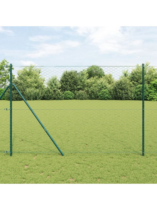Hexagon fence zelená 1.5x10 m ocel, sloupky na oplocení 7 ks zelené ø32 mm 200 cm pozinkovaná ocel