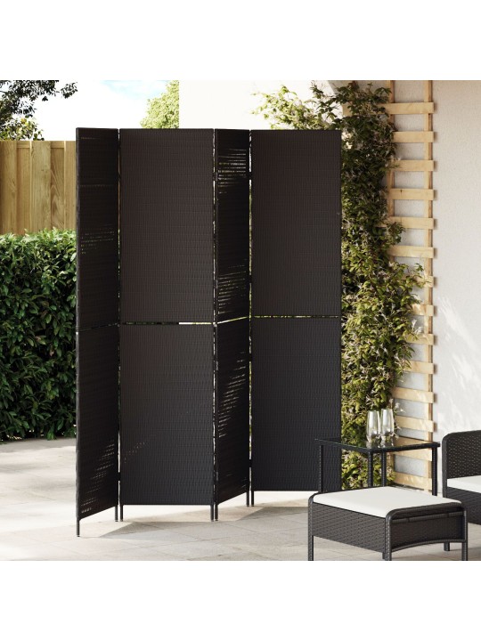 Rozdělovač místnosti 4 panely skládací černý 195x180 cm poly ratan
