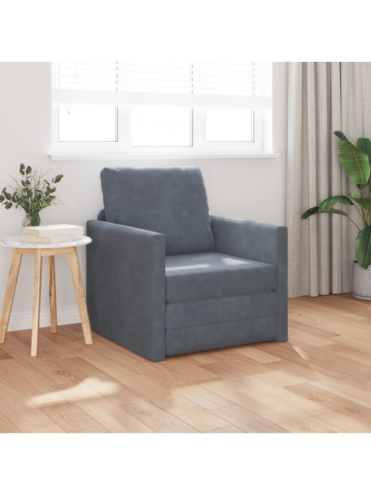 Pohovka na plocho jednoduchá convertible sametová 74x77x81 cm tmavě šedá