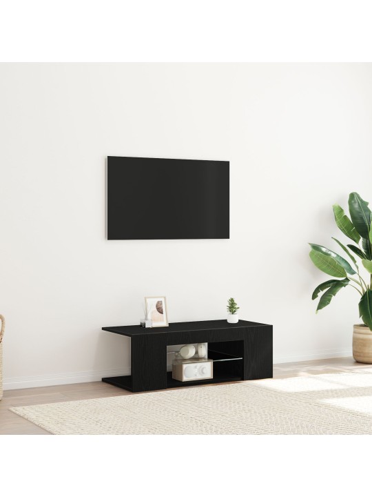 Tv skříňka s led světlem, černý dub, 90x39x30 cm, kompozitní dřevo