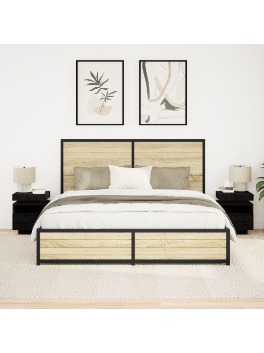 Noční stolek s led osvětlením 2 ks černý dub 40x39x48,5 cm