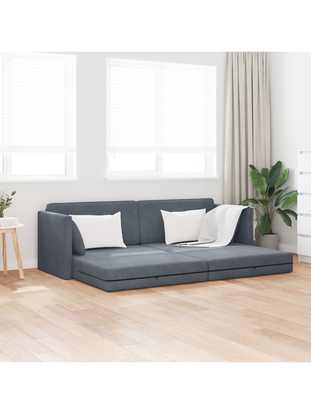 Pohovka na podlaze 2 v 1 tmavě šedá 213x144x60 cm samet