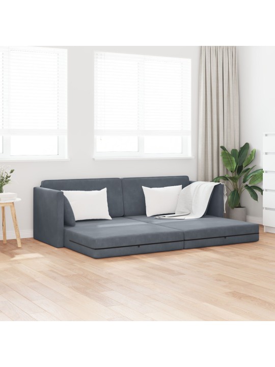 Pohovka na podlaze 2 v 1 tmavě šedá 213x144x60 cm samet
