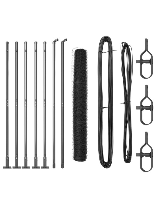 Šestiúhelníkový šedý plot 1x10 m z oceli, plotové sloupky s podstavci 7 ks ø32mm 110cm pozinkovaná ocel