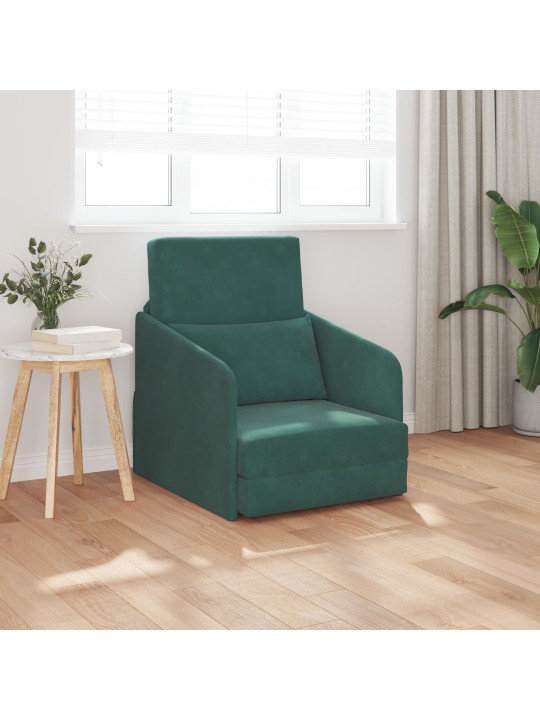 Podlahová pohovka postel 2 v 1 tmavě zelená 65x80x83 cm samet