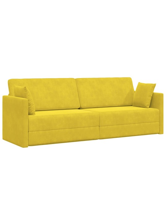 Pohovka na podlaze 2v1 žlutá 213x144x60 cm samet