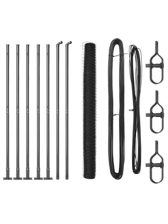 Šestiúhlý plot šedý 1,5x10 m ocel, plotové sloupky s podstavcemi 7 ks ø32mm 83,5cm galvanizovaná ocel