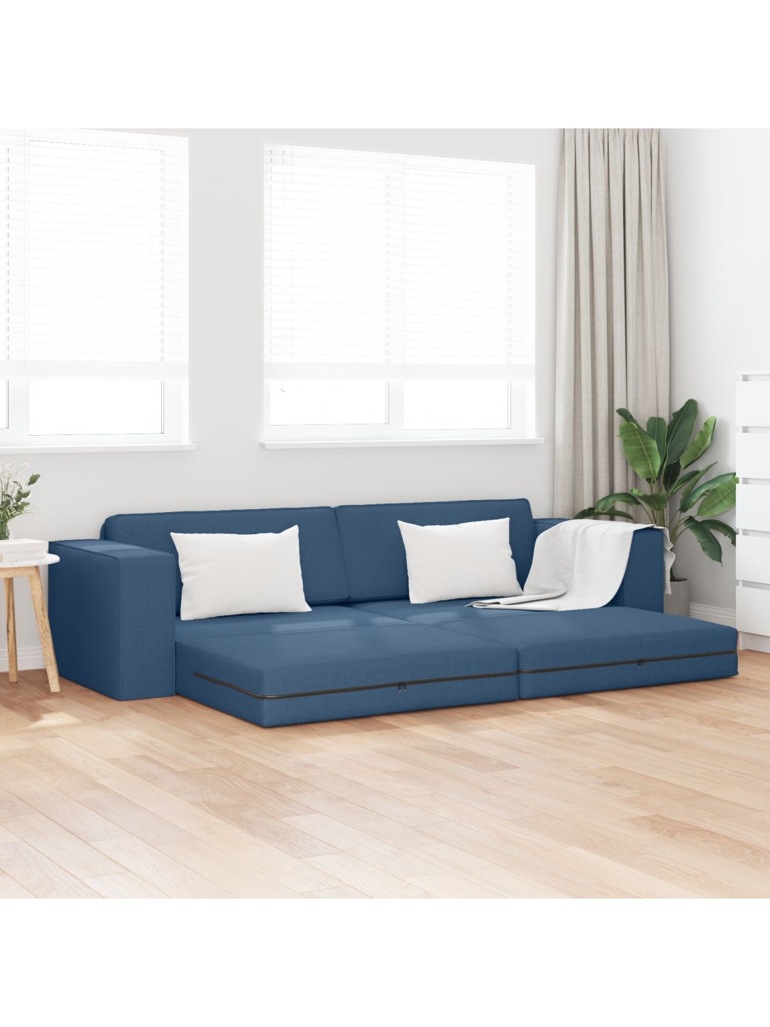 Podlahová rozkládací pohovka 2v1 modrá 245x150x60.5 cm textilie