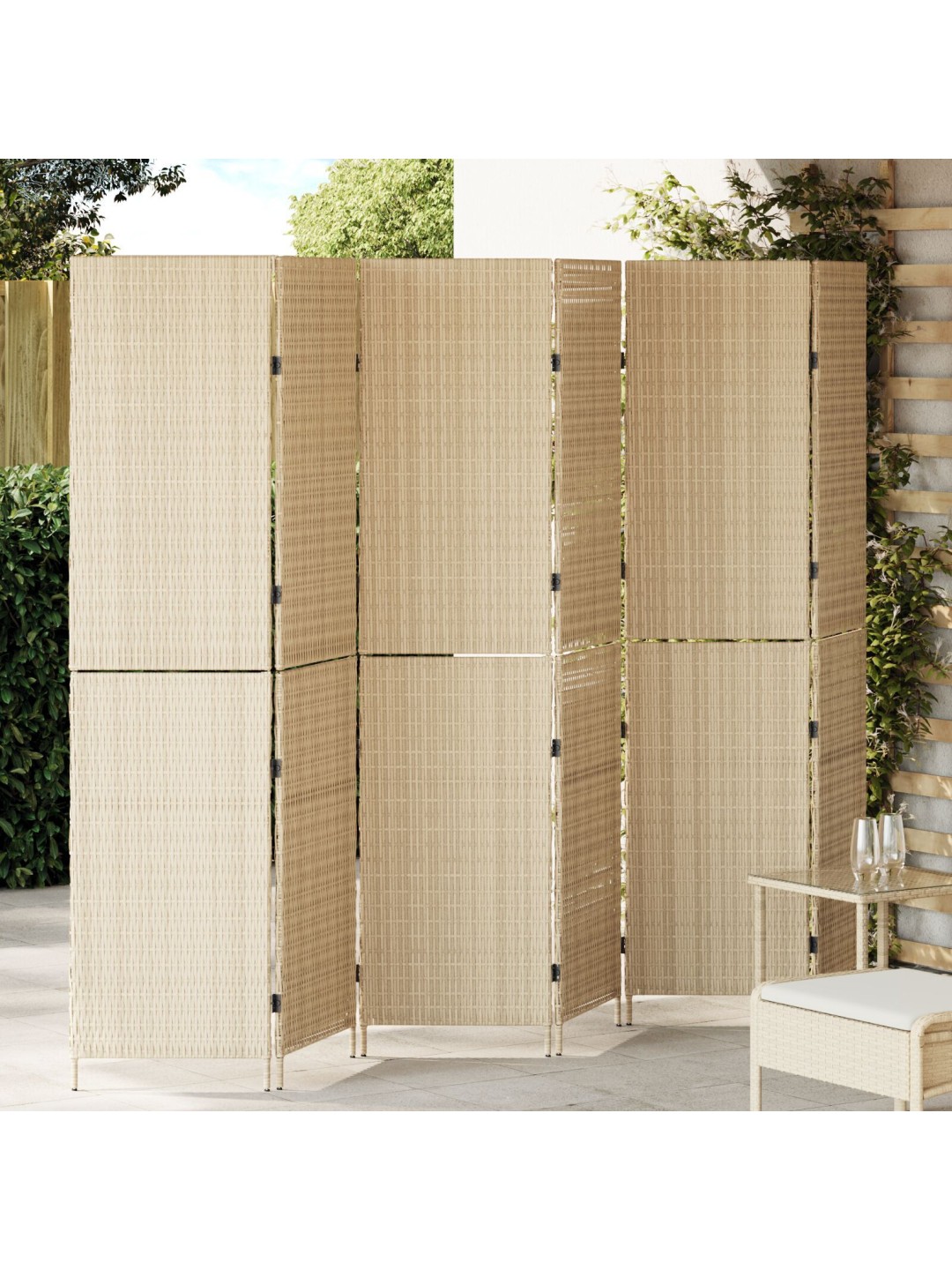 Příčka 6 panelů skládací béžová 294x180 cm poly rattan