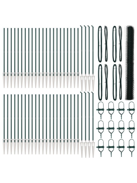 Šestiúhelníkový plot zelený 1,5x100 m ocel, plotové sloupky s spike 13 ks ø32 mm 170 cm zinkovaná ocel