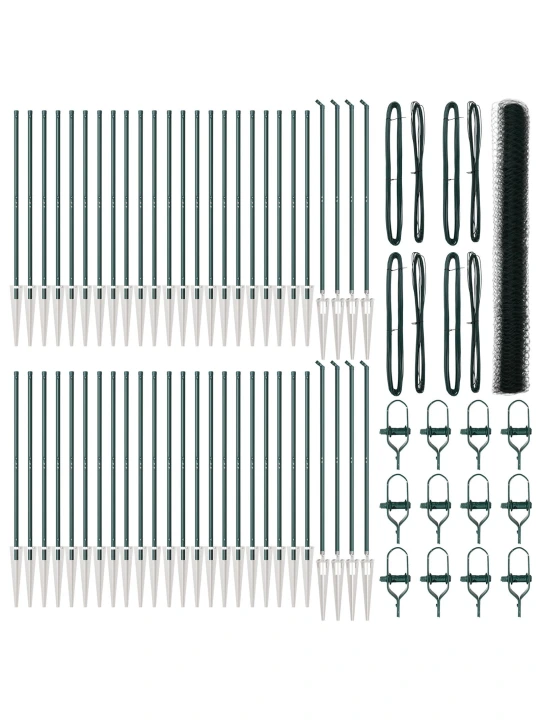 Šestiúhelníkový plot zelený 1,5x100 m ocel, plotové sloupky s spike 13 ks ø32 mm 170 cm zinkovaná ocel