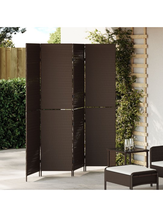 Paraván 4 panely skládací hnědá 195x180 cm poly rattan