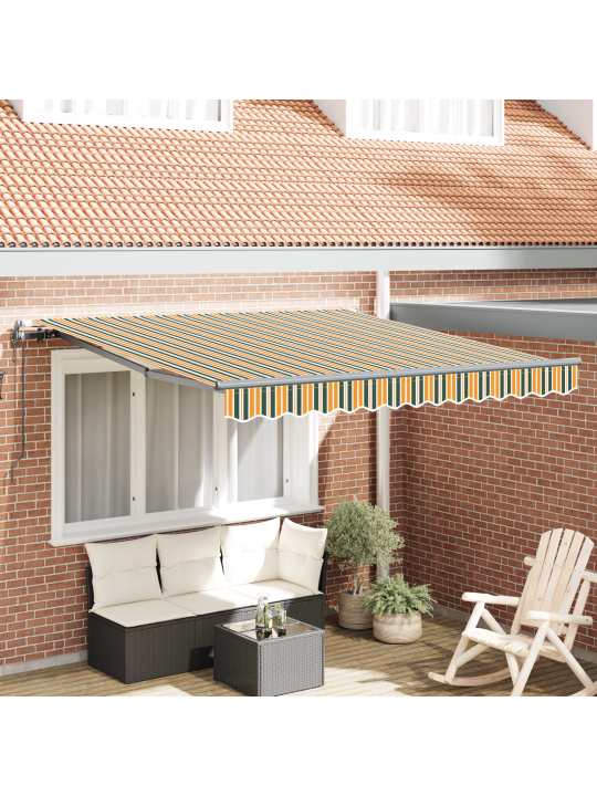 Automatická zasouvací markýza zelená a žlutá 300x250 cm, náhradní látka markýzy pro rám 3x2,5 m zelená a žlutá
