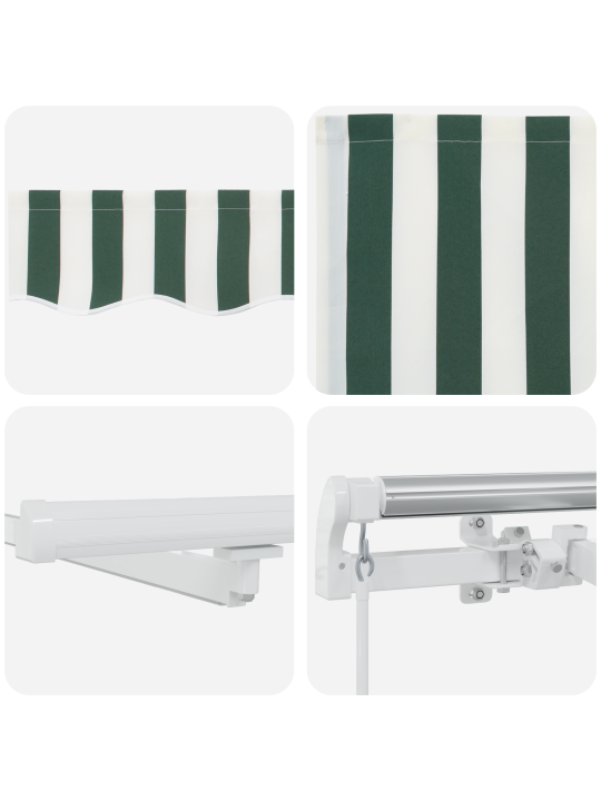 Zasouvací markýza s led zelená a bílá 300x250 cm, náhradní látka markýzy pro rám 3x2.5 m zelená a bílá