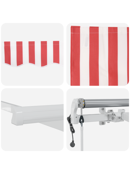 Automatická výsuvná markýza v červené a bílé pruhované barvě 350x250 cm