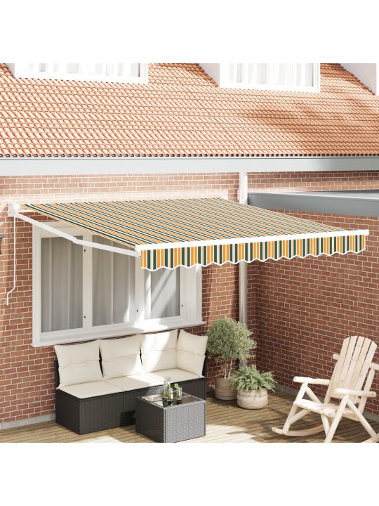 Manuální výsuvná markýza zelená a žlutá 350x250 cm, náhradní tkanina markýzy pro rám 3,5x2,5 m zelená a žlutá