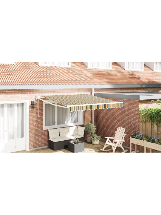 Automatická výsuvná markýza zelená a žlutá 350x250 cm, materiál pro výměnu markýzy pro rám 3.5x2.5 m zelená a žlutá