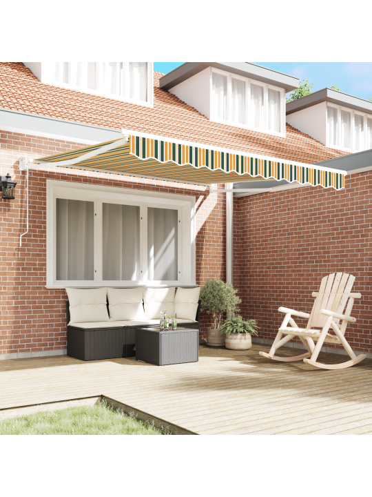Automatická výsuvná markýza zelená a žlutá 350x250 cm, materiál pro výměnu markýzy pro rám 3.5x2.5 m zelená a žlutá