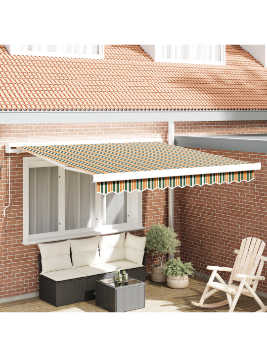 Ruční výsuvná markýza zelená a žlutá 350x250 cm, textilie pro náhradu markýzy pro rám 3.5x2.5 m zelená a žlutá